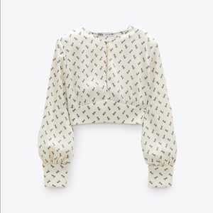 Zara‎ Floral Print Shoulder Pad Blouse with Front Keyhole